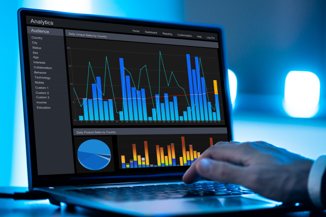 Illustration of marketers using AI dashboards, chatbots, and predictive analytics to optimize campaigns and enhance customer engagement.